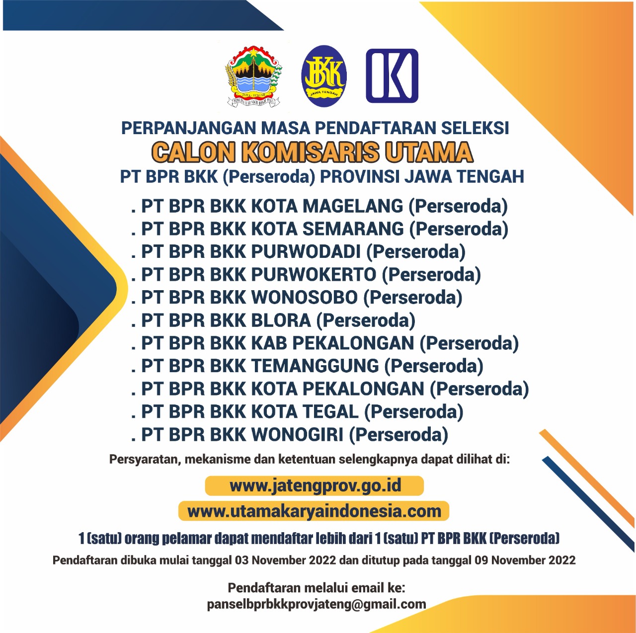 SELEKSI KOMISARIS UTAMA PT BPR BKK (Perseroda)